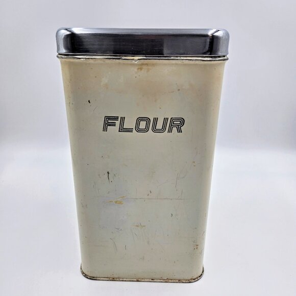 Kitchen Canisters Metal The Queen Line AR Lite White Cream 4 Pieces Vintage - Picture 7 of 16